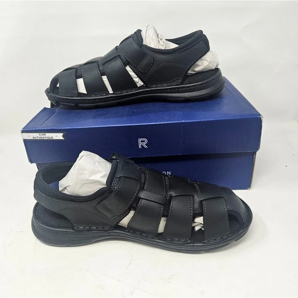 Rockport Darwyn Fishermen Men's Black Leather Sandals Size 8M CI5688